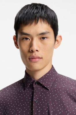 Camisa slim fit en punto t&eacute;cnico el&aacute;stico estampado, Marr&oacute;n claro