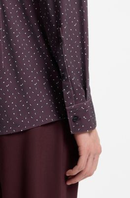 Camisa slim fit en punto t&eacute;cnico el&aacute;stico estampado, Marr&oacute;n claro