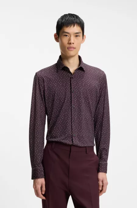 Printed slim-fit shirt in performance-stretch jersey