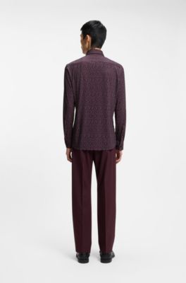 Camisa slim fit en punto t&eacute;cnico el&aacute;stico estampado, Marr&oacute;n claro