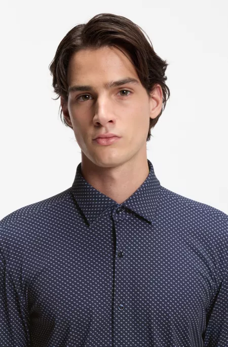 Printed slim-fit shirt in performance-stretch jersey