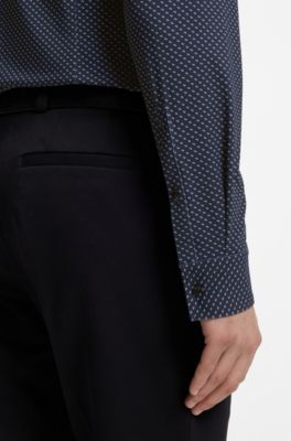 Camisa slim fit en punto t&eacute;cnico el&aacute;stico estampado, Azul oscuro