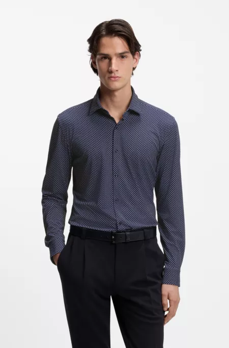 Printed slim-fit shirt in performance-stretch jersey