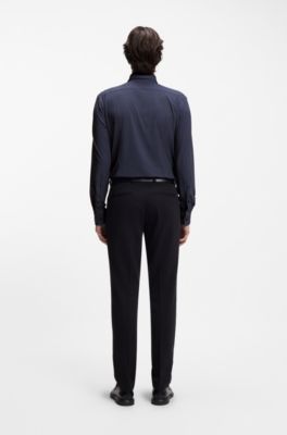 Printed slim-fit shirt in performance-stretch jersey, Dark Blue