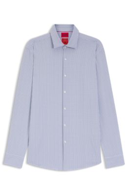 Printed slim-fit shirt in performance-stretch jersey, Light Blue