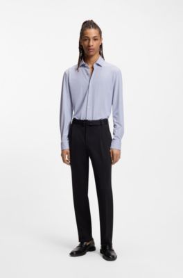Printed slim-fit shirt in performance-stretch jersey, Light Blue
