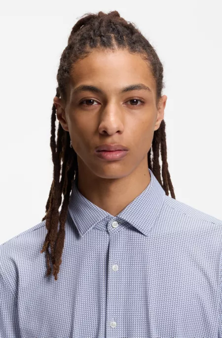 Printed slim-fit shirt in performance-stretch jersey