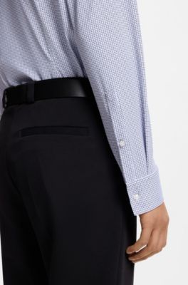 Printed slim-fit shirt in performance-stretch jersey, Light Blue