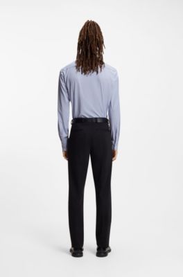 Printed slim-fit shirt in performance-stretch jersey, Light Blue