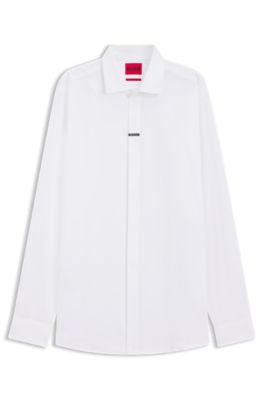 Chemise Slim Modern en coton stretch avec patte de boutonnage invisible, Blanc