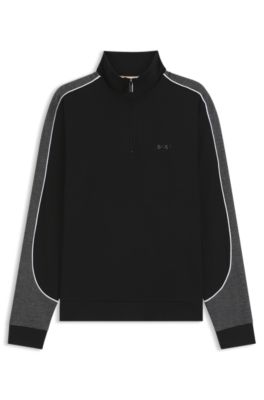 Contrast-detail zip-neck sweatshirt in a cotton blend, Black