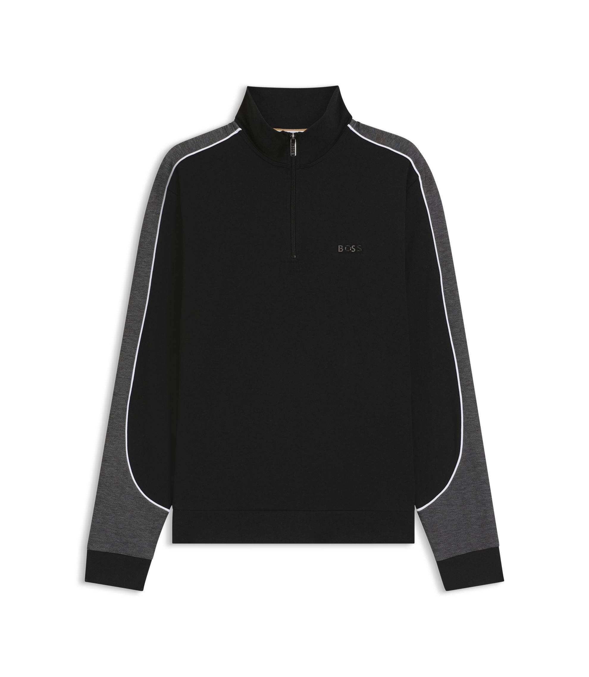 BOSS - Contrast-detail zip-neck sweatshirt in a cotton blend - Black