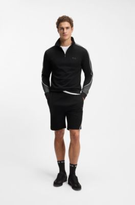 Contrast-detail zip-neck sweatshirt in a cotton blend, Black