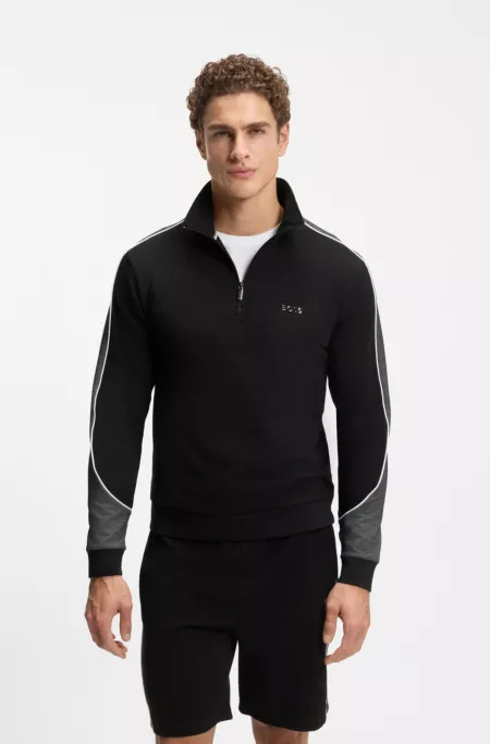 Contrast-detail zip-neck sweatshirt in a cotton blend