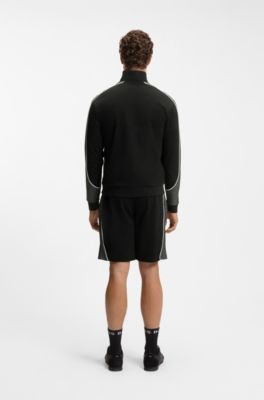 Contrast-detail zip-neck sweatshirt in a cotton blend, Black