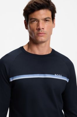 Cotton-terry sweatshirt with logo and stripe, Dark Blue