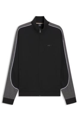 Veste zipp&eacute;e en coton m&eacute;lang&eacute; avec d&eacute;tails contrastants, Noir