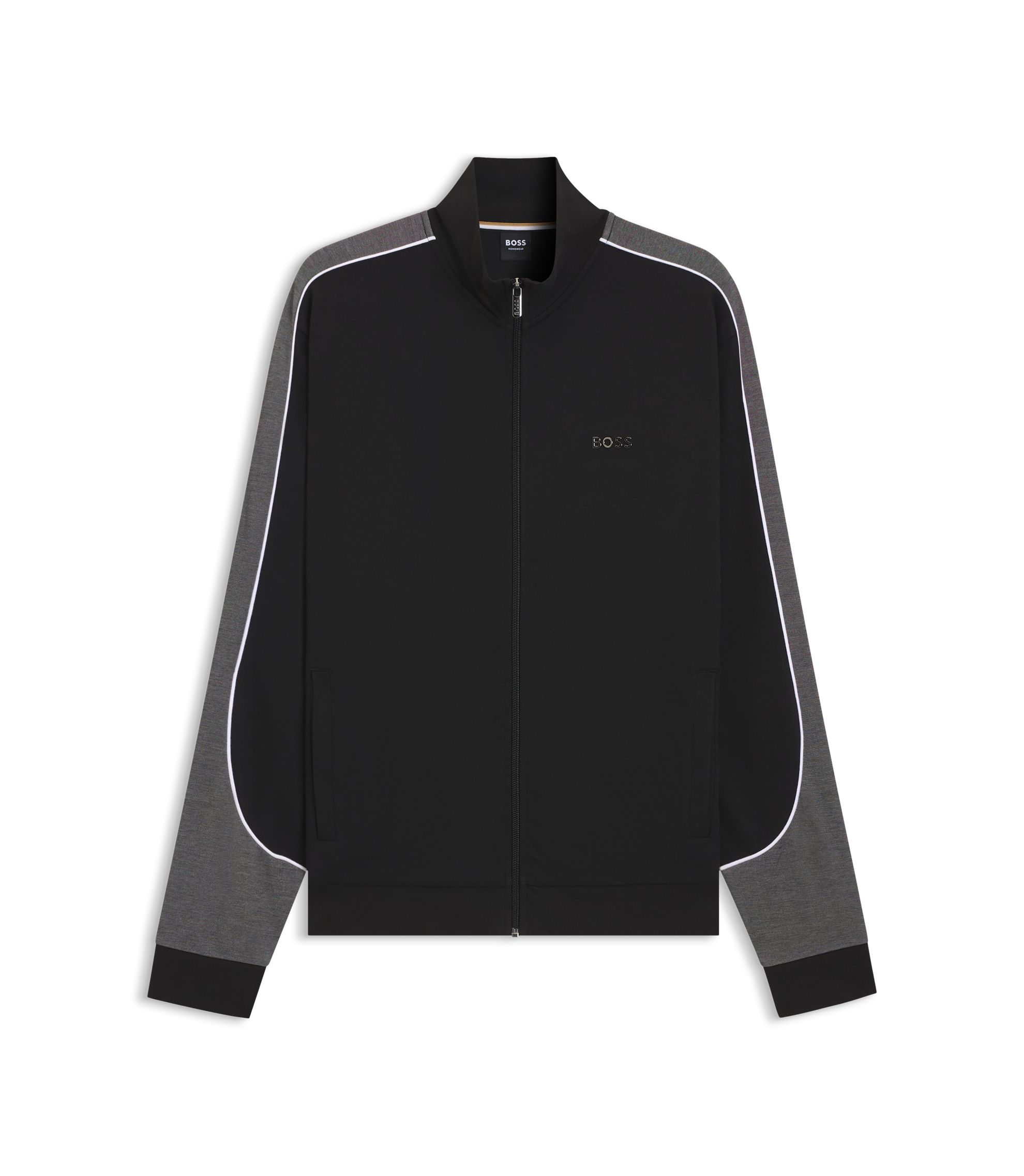 BOSS - Contrast-detail zip-up jacket in a cotton blend - Black