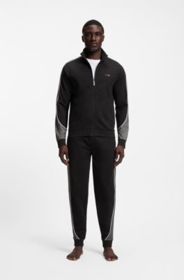Contrast-detail zip-up jacket in a cotton blend, Black