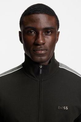 Contrast-detail zip-up jacket in a cotton blend, Black