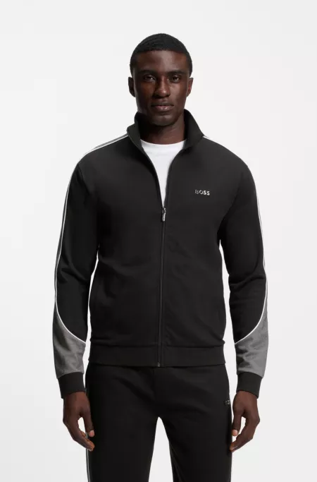 Contrast-detail zip-up jacket in a cotton blend