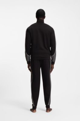 Veste zipp&eacute;e en coton m&eacute;lang&eacute; avec d&eacute;tails contrastants, Noir