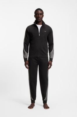 Pantalones de ch&aacute;ndal de piqu&eacute; de algod&oacute;n con ribetes en contraste, Negro