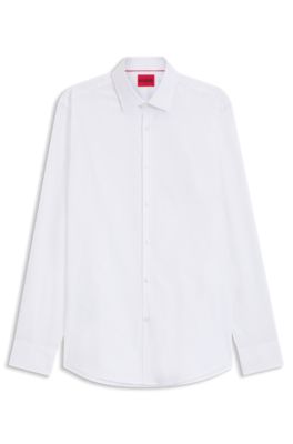 Camisa slim fit en algod&oacute;n Oxford con pu&ntilde;os cl&aacute;sicos, Blanco
