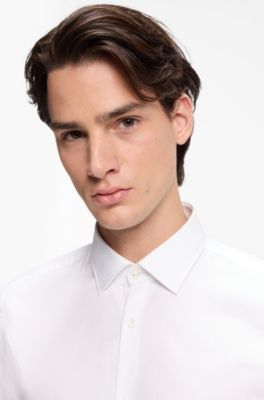 Camisa slim fit en algod&oacute;n Oxford con pu&ntilde;os cl&aacute;sicos, Blanco