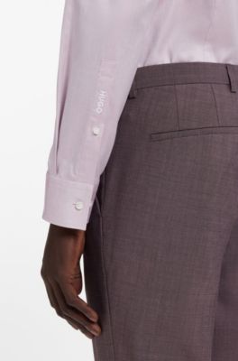 Camisa slim fit en algod&oacute;n Oxford con pu&ntilde;os cl&aacute;sicos, Marr&oacute;n claro