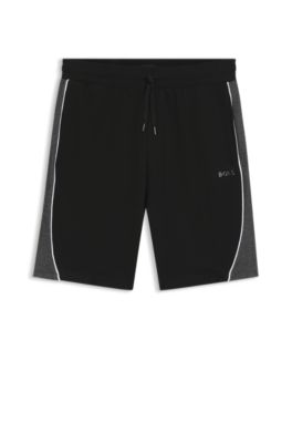 Shorts de piqu&eacute; de algod&oacute;n con ribetes en contraste, Negro