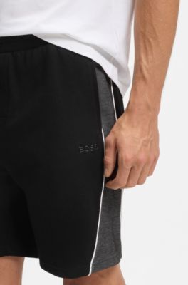 Shorts de piqu&eacute; de algod&oacute;n con ribetes en contraste, Negro