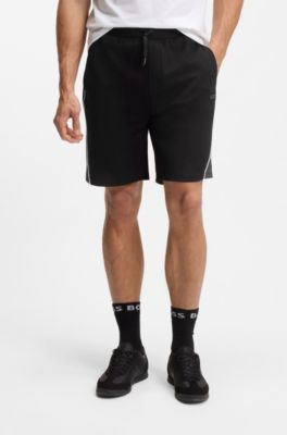 Shorts de piqu&eacute; de algod&oacute;n con ribetes en contraste, Negro