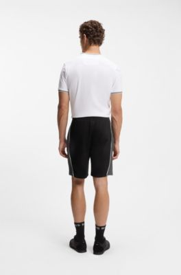 Shorts de piqu&eacute; de algod&oacute;n con ribetes en contraste, Negro