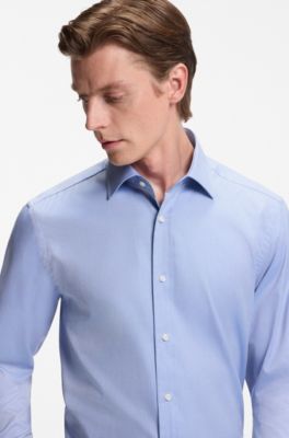 Camisa slim fit BECKHAM&nbsp;x&nbsp;BOSS con estructura Oxford de algod&oacute;n, Azul oscuro