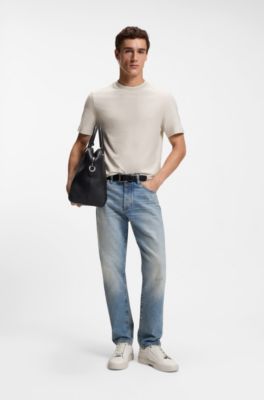 Camiseta de algod&oacute;n y seda con estructura, Caqui