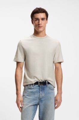 Camiseta de algod&oacute;n y seda con estructura, Caqui