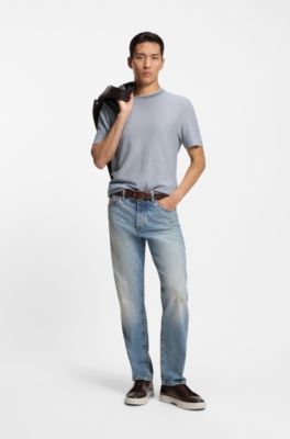 T-shirt en coton et soie structur&eacute;s, Gris chin&eacute;