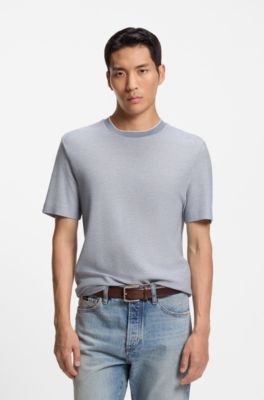 T-shirt en coton et soie structur&eacute;s, Gris chin&eacute;