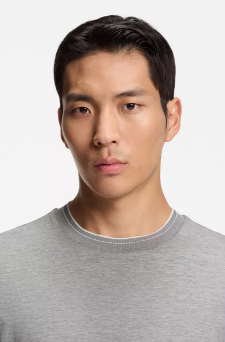 Collar-tipping T-shirt in cotton and silk