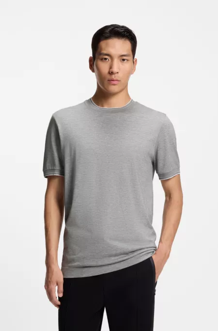 Collar-tipping T-shirt in cotton and silk