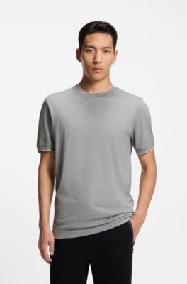 Collar-tipping T-shirt in cotton and silk, Silver