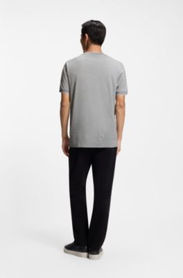 Collar-tipping T-shirt in cotton and silk, Silver