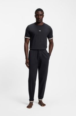 Cotton-terry tracksuit bottoms with signature stripes and logo, Black