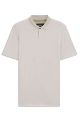 Cotton-silk polo shirt with three-tone structure, Khaki