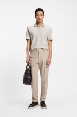 Cotton-silk polo shirt with three-tone structure, Khaki