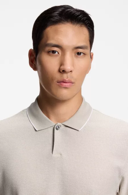 Cotton-silk polo shirt with three-tone structure