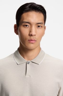 Cotton-silk polo shirt with three-tone structure, Khaki