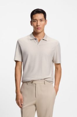 Cotton-silk polo shirt with three-tone structure, Khaki