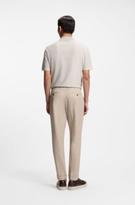 Polo en soie et coton &agrave; la structure tricolore, Kaki